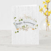 アイビーと樺の木スクロールの記念日 カード (黄色い花)