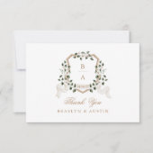 アイビーエレガントグリーンリー白フローラ結婚ズクレスト サンキューカード (正面)