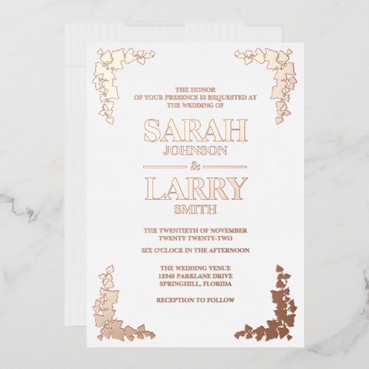 アイビーエレガントバラ伝統的結婚金ゴールド 箔招待状 (封筒)