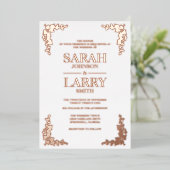 アイビーエレガントバラ伝統的結婚金ゴールド 箔招待状 (立ち正面)