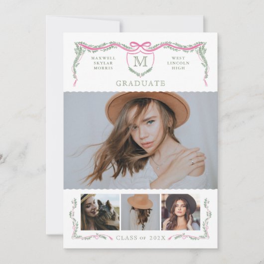 アイビークレストモノグラム写真卒業発表 招待状 (正面)