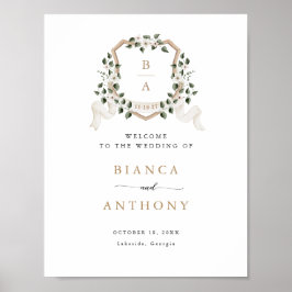アイビーグリーンエレガントリーフローラクレストウェルカムサイン ポスター
