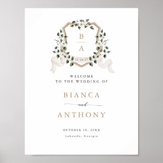 アイビーグリーンエレガントリーフローラクレストウェルカムサイン ポスター (正面)