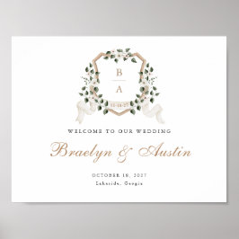 アイビーグリーンエレガントリーフローラクレストウェルカムサイン ポスター