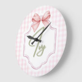 アイビーパーソナライズされたベビーガール子供部屋ボウ&ギンガム ラージ壁時計 (傾斜)