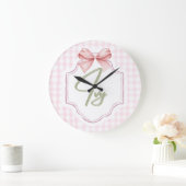 アイビーパーソナライズされたベビーガール子供部屋ボウ&ギンガム ラージ壁時計 (ホーム)