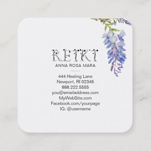 *~*アイビーフローラウィステリアフラワーウォーターカラー霊気 スクエア名刺 (裏面)