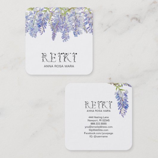 *~*アイビーフローラウィステリアフラワーウォーターカラー霊気 スクエア名刺 (正面/裏面)