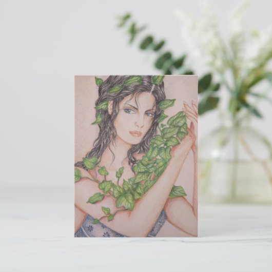 アイビーブライドガールポートレートペンシルアートイラストレーション ポストカード (スタンド正面)