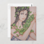 アイビーブライドガールポートレートペンシルアートイラストレーション ポストカード (正面/裏面)