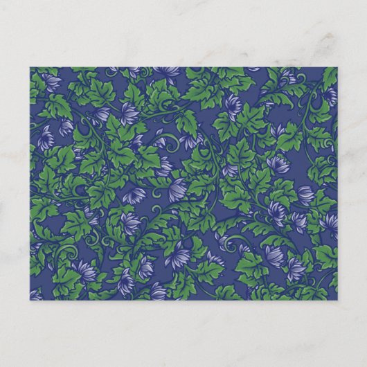 アイビーブルーパターンブルーフローラグリーン自然アート ポストカード (正面)