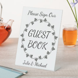 アイビーリース結婚ホワイトパーソナライズされたズゲストブック 台座サイン
