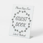 アイビーリース結婚ホワイトパーソナライズされたズゲストブック 台座サイン (正面)