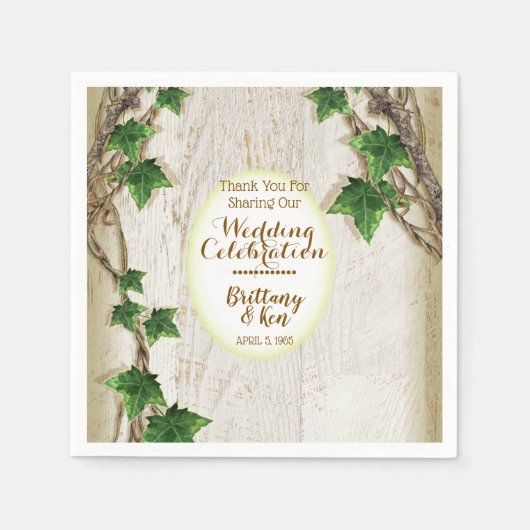 アイビー結婚とウィロー スタンダードカクテルナプキン (正面)