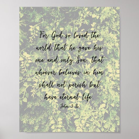 アイビー離れの緑のパターンJohn 3:16 Bible Art ポスター (正面)