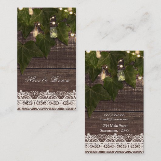 アイビー&ストリングライツメイソンジャール素朴シック 名刺 (正面/裏面)