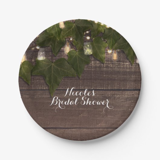 アイビー&ストリングライツメイソンジャー素朴披露宴 ペーパープレート (正面)