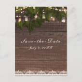 アイビー&ストリングライツメイソン素朴ジャー日付を保存 案内ポストカード (正面)