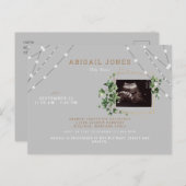 アイビー&ライト 超音波写真 グレー ベビーシャワー 招待状 (正面/裏面)