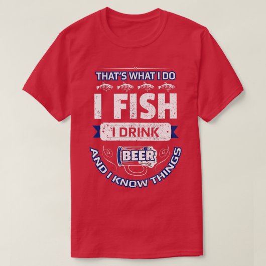 アイフィッシュドリンクビール&ノウハウおもしろい魚釣りヴィント Tシャツ (デザイン正面)