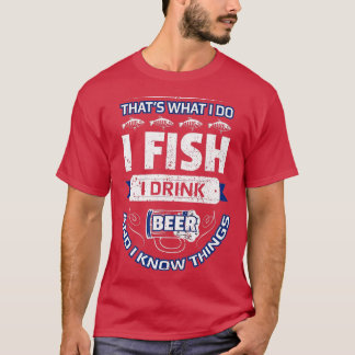 アイフィッシュドリンクビール&ノウハウおもしろい魚釣りヴィント Tシャツ