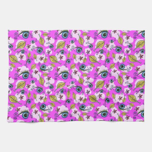 アイフラワーリーフ_紫 キッチンタオル (横)