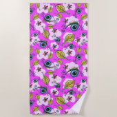 アイフラワーリーフ_紫 ビーチタオル (正面)