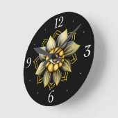 アイフラワーin黒と黄色 – おもしろいハロウィーン ラウンド壁時計 (傾斜)