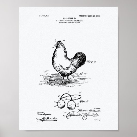 アイプロテクターチキン1903特許芸術ホワイト紙 ポスター (正面)