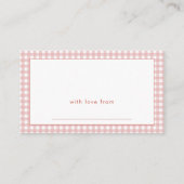 アイベアのピンクのギンガムアップル表示ベビーシャワー エンクロージャーカード (裏面)