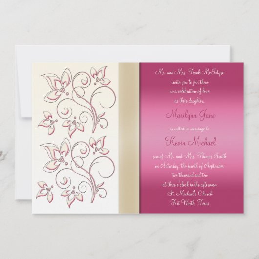 アイボリーおよびピンクのモノグラムのな結婚式招待状 招待状 (裏面)