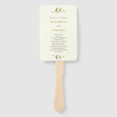 アイボリーおよび金ゴールドカスタム結婚式プログラムテンプレート ハンドファン (正面)