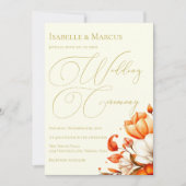 アイボリーおよび金ゴールドフローラ結婚式招待状 招待状 (正面)
