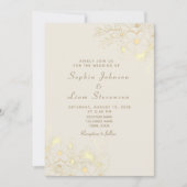 アイボリーおよび金ゴールドヴィンテージ結婚フローラ 招待状 (正面)