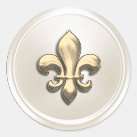 アイボリーおよび金ゴールド（紋章の）フラ・ダ・リ封筒用シール ラウンドシール (正面)