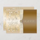 アイボリーおよび青銅花RSVPのカード 出欠カード (正面/裏面)