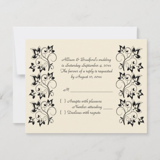 アイボリーおよび黒いR.S.V.P.カード代理 出欠カード (裏面)