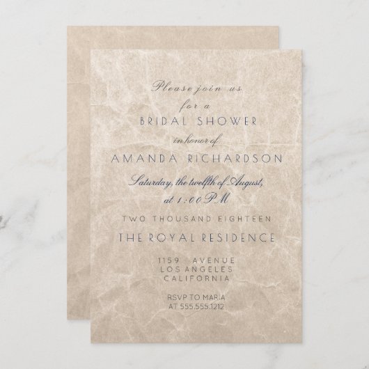 アイボリーくしゃくしゃになったカードクラフトブライダルシャワーパーティー 招待状 (正面/裏面)