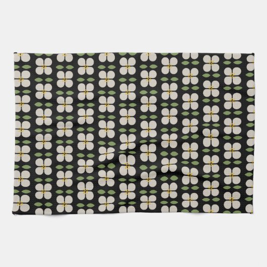 アイボリーつる植物エレガント – 植物茶タオル キッチンタオル (横)