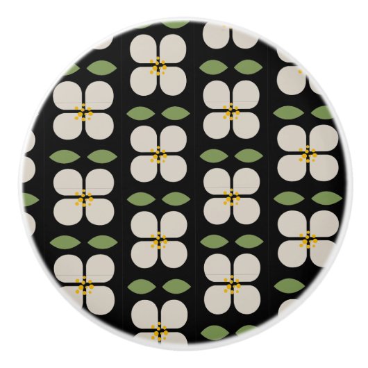 アイボリーつる植物-フローラセラミックノブ セラミックノブ (正面)