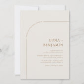アイボリーとアンバーボヘミアンアーチ型ミニマル結婚リスト 招待状 (正面)