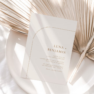 アイボリーとアンバーボヘミアンアーチ型ミニマル結婚リスト 招待状