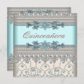 アイボリーとエレガントティール（緑がかった色）ブルーキンセアニェラ 招待状 (正面/裏面)