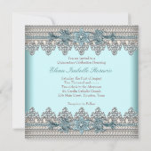 アイボリーとエレガントティール（緑がかった色）ブルーキンセアニェラ 招待状 (裏面)