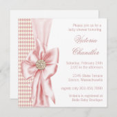 アイボリーとエレガントピンクの赤ちゃんガールシャワー 招待状 (正面/裏面)