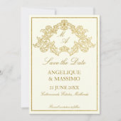 アイボリーとエレガント金ゴールドヴィンテージ結婚式の写真 セーブザデート (正面)