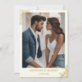 アイボリーとエレガント金ゴールドヴィンテージ結婚式の写真 セーブザデート (裏面)