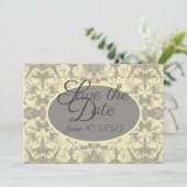 アイボリーとグレーのフローラフラット日付カードを保存 セーブザデート (スタンド正面)