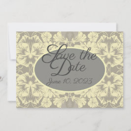 アイボリーとグレーのフローラフラット日付カードを保存 セーブザデート