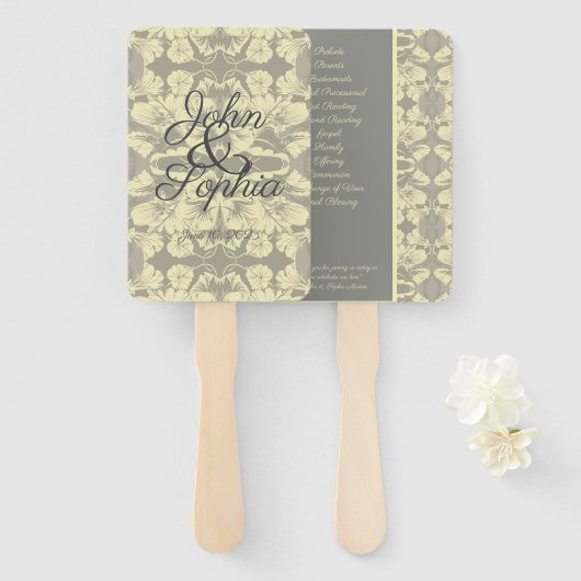 アイボリーとグレー結婚フローラのファン ハンドファン (正面&裏面)